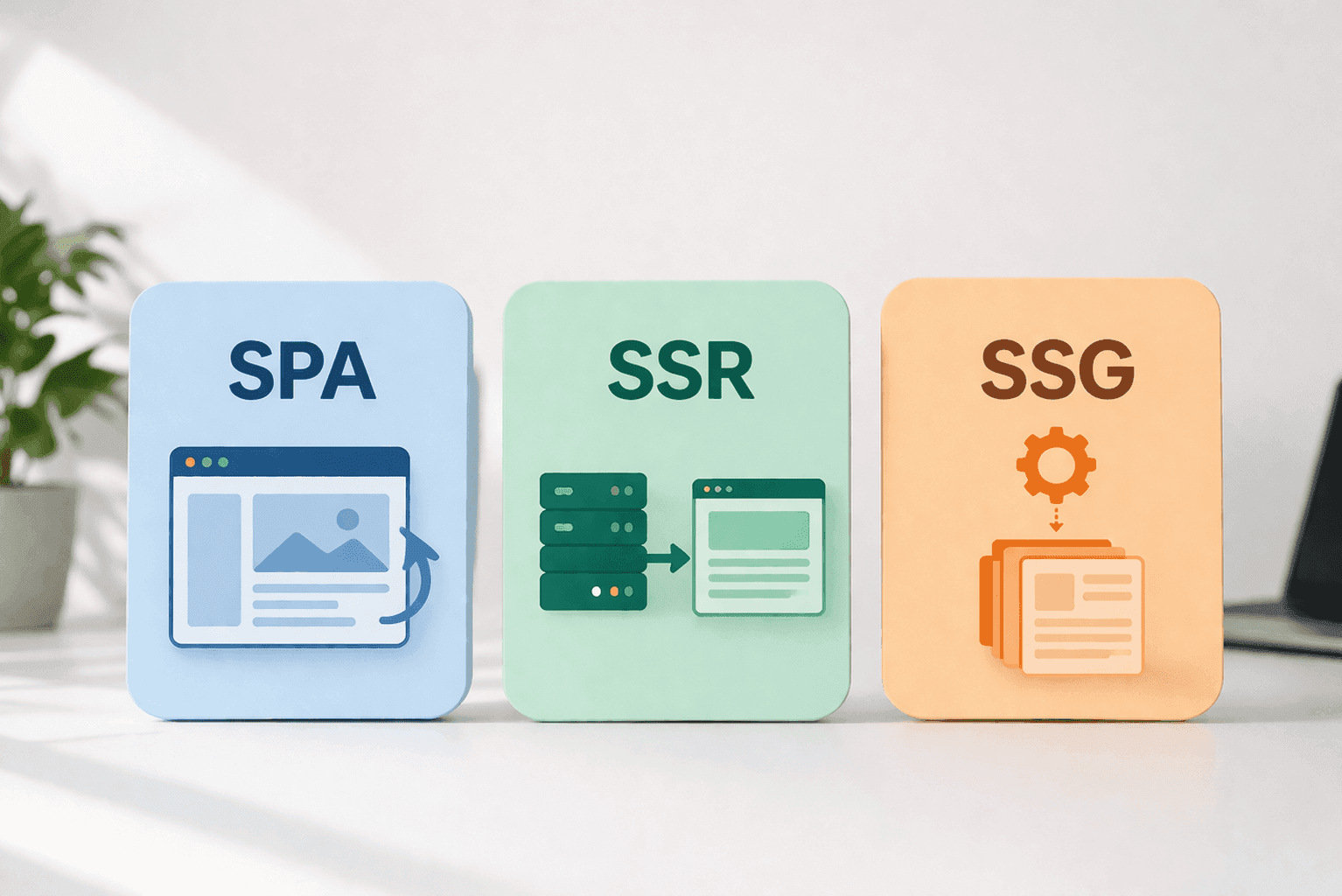 ما الفرق بين SPA و SSR و SSG؟ دليلك الكامل لفهم طرق عرض المواقع وتأثيرها على الأداء وSEO